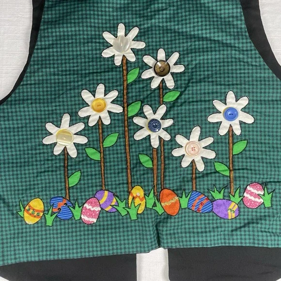 Easter Embroidered Festive Vest Unisex Buttons And Glitter Spring Easter Bunny - Picture 11 of 11